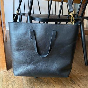 Madewell Zip Top Transport Leather Tote (Black)
